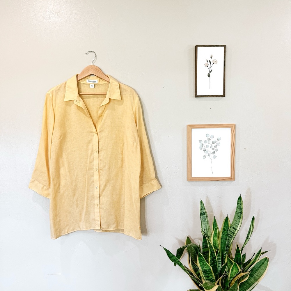 100% linen butter yellow Coldwater Creek button-up